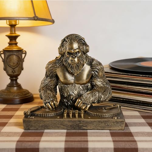 Image of Bigfoot Statue DJ Sasquatch Whimsical Home Decor | Hand-Painted Desk Decor for Yard Patio Office Cabin | Unique Bigfoot Sasquatch Gifts for Men Cryptid Enthusiasts Music Lovers