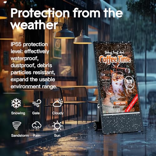 Image of MWE 43 Inch Outdoor Digital Signage Display, Portable Battery Powered High Brightness Screen Advertising Display Kiosk, Movable Waterproof Digital Poster, Android Kiosk