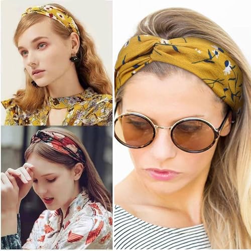 Foto von Stirnbänder für Frauen, Viccess 24 Stück Haarband für Damen Boho Druckmuster, Stoff, Dehnbare, Weiches Baumwolltuch, Haarband Sommer für Damen für Verschiedene Kleidungsstile zum Kombinieren