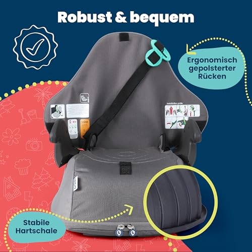 Trunki BoostApak 2-in-1 Kindersitz & Rucksack (ab 6 Jahren) - i-Size Kindersitzerhöhung mit 8-Litern Stauraum, Handgepäck Kinderrucksack & Sitzerhöhung Auto Kinder (126-150 cm) - Grau