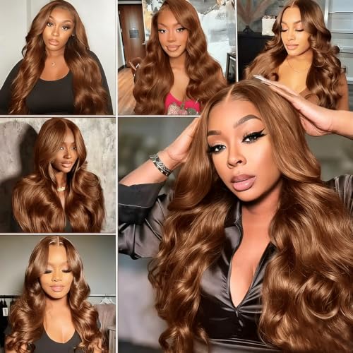 Image of Chocolate Brown Human Hair Wig 180 Density Body Wave 4x4 Lace wig