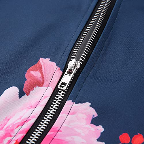 Women's Zip Front Warm-Up Jacket,Fur Coats For Women Windbreaker Jacket Women Faux Leather For Womens Retro Floral Printing Zipper Up Jacket Casual Tops Coat Outwear Zip Jackets With Hood(Pink,Large) #TOP4