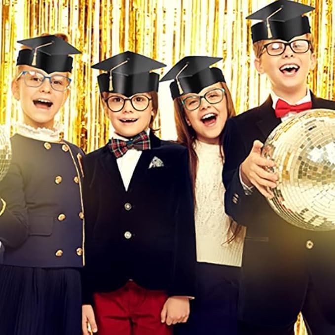 36 cappellini di laurea per bambini e adulti, corona di carta per laurea, corona di carta regolabile, decorazione per regali di laurea per bambini, asilo, regali prescolari, nero