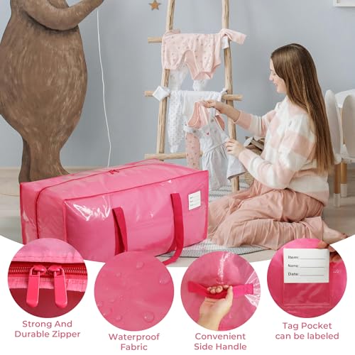 6 Pack Extra Heavy Duty Large Moving Bags with Comfortable Handle & Strong Zipper,Storage Totes for Space Saving Moving Storage College Supplies Alternative to Moving Box,Pink - Image 3