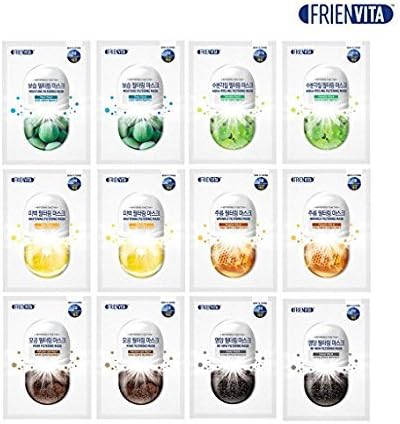 [FRIENVITA] Vital Vitamins Skin Filtering Facial Mask Sheet 25g Pack of 12 (6 Kinds of Vitamin ; A, B, C, E, F, H ), Moisturizing, Soothing, Anti-Wrinkle, Nourishing, Pore Care, Whitening