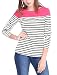 Allegra K Women's Long Sleeves Round Neck Stripes Stretch T-Shirt Black XL