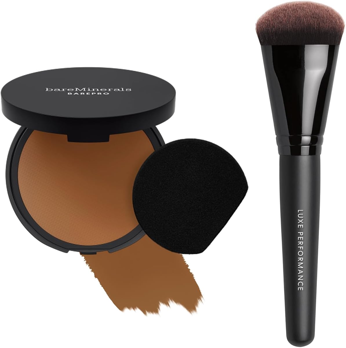 bareMinerals Barepro 24HR Base en polvo mate perfeccionadora de la piel + cepillo facial sintético Luxe Performance para una cobertura impecable