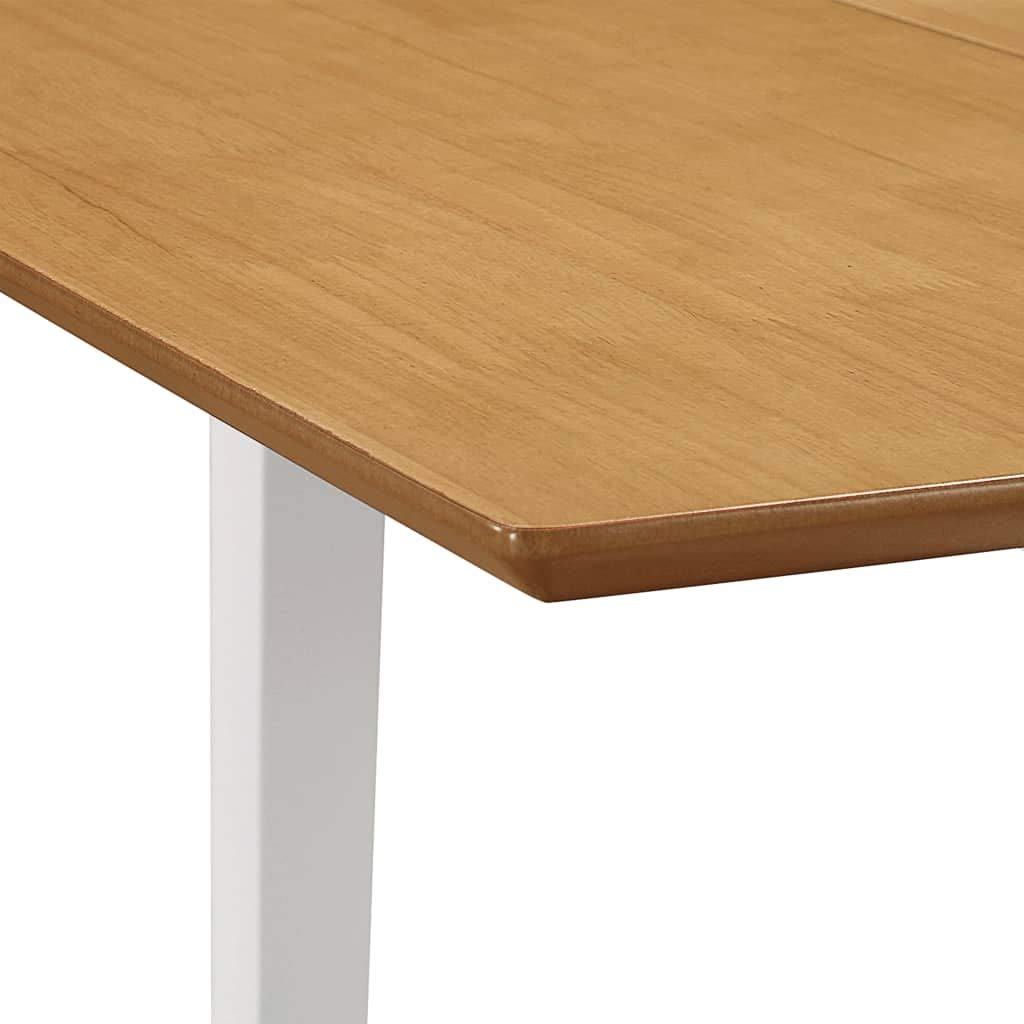Mesa de comedor extensible blanca (80-120) x 80 x 74 cm MDF Madera de árbol de caucho Chapa Aspecto rústico Diseño práctico Mesa extensible Ahorra espacio Plegable Fácil montaje