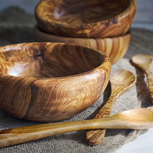 Forest Decor Wooden Bowl And Spoon Set - Natural Wood Hand Carved Bowl For Salad, Cereal, Oatmeal - Handmade Wooden Snack Bowls & Servers - Decorative Serving Dishes For Party - Wooden Fruit Bowl #TOP4