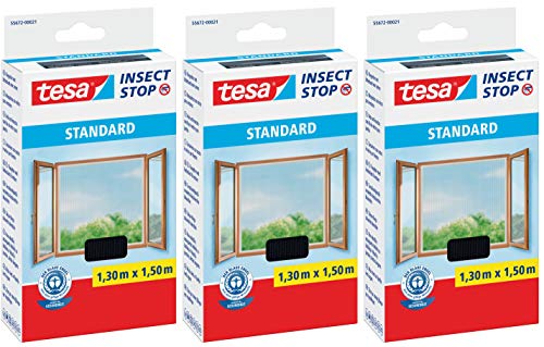 Preisvergleich Produktbild tesa Insect Stop STANDARD Fliegengitter für Fenster - Insektenschutz zuschneidbar - Mückenschutz ohne Bohren - 1 x Fliegen Netz anthrazit - 130 cm x 150 cm (3 Stück)