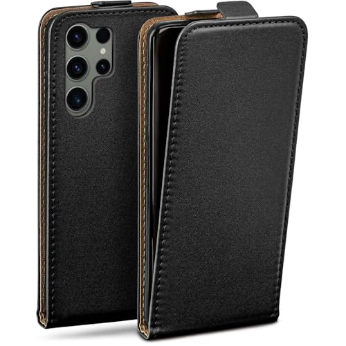Étui Samsung S23 Ultra moex noir avec film de protection écran clapet cuir