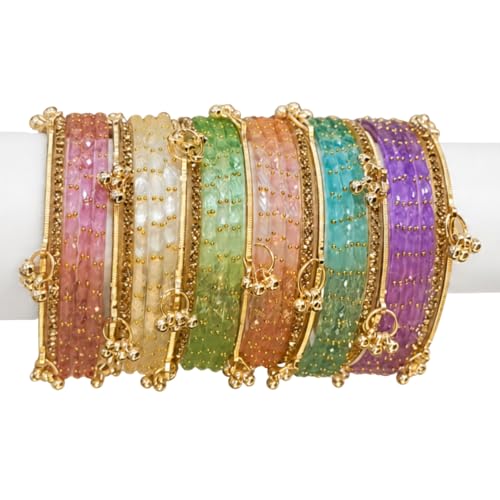 Image of Kashmiri Ghangharoo Glass Bangle Set for Women| Light Weight Bangles | Traditional Transparent Fancy Glass Chudi Set for Wedding, Party.