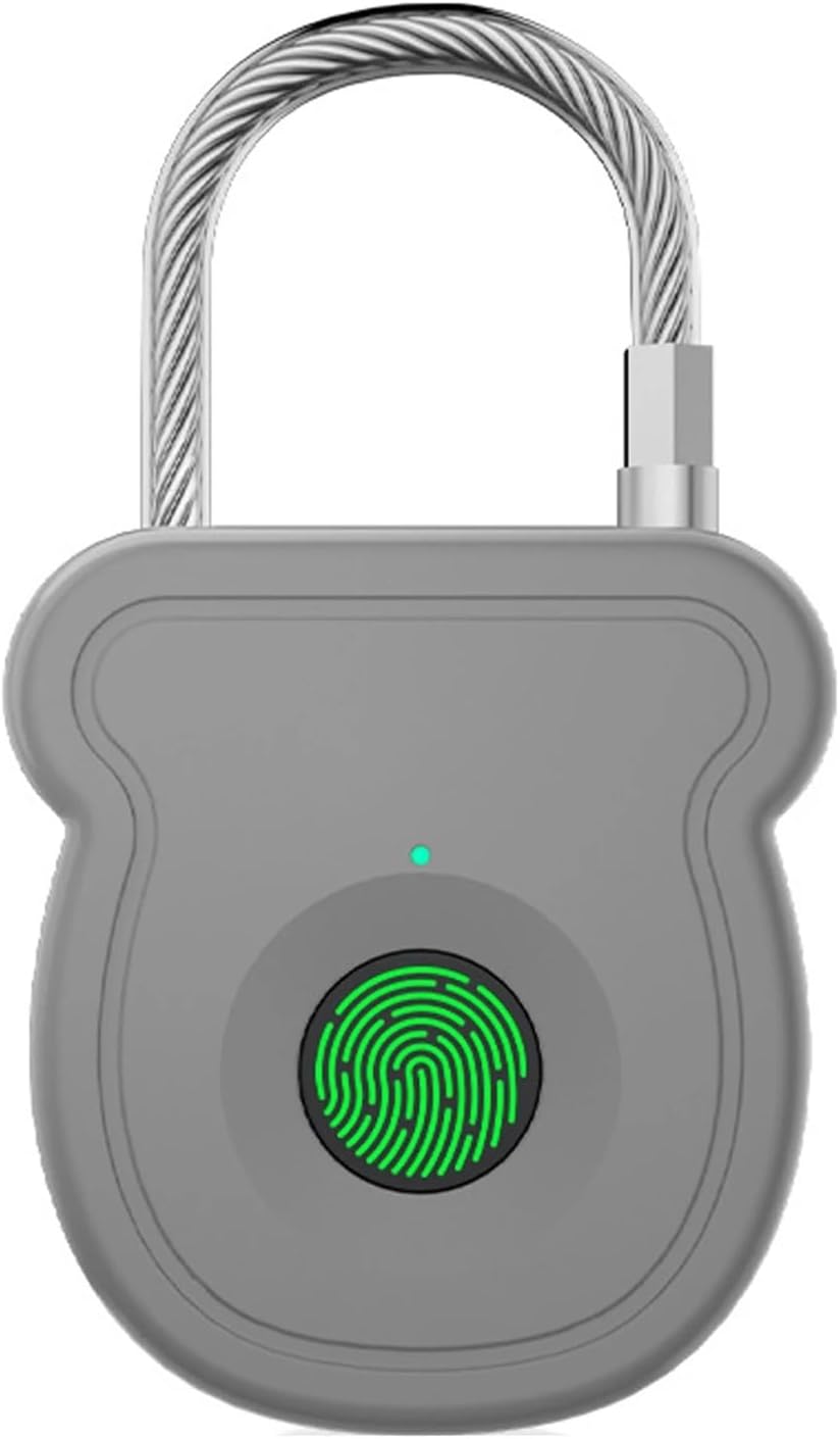 Smart Fingerprint Padlock Outdoor Luggage Fingerprint Lock Keyless USB Charging Door Lock 0.2sec Unlock Portable Anti-Theft Lock(Grey)