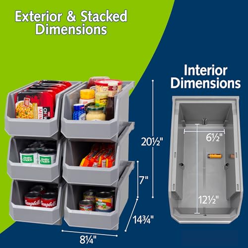 Image of ReadySpace Plastic Containers for Organizing and Storage Bins for Closet, Kitchen, Office, Garage or Pantry Organization, Stackable Bins, Large (14.8 inch x 8 inch x 7 inch), 6-Pack, Grey