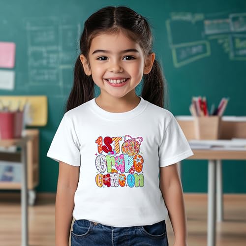 First Grade Game On #1 Kids Shirts, YS-YXL, Girls, Baseball with Bow, Sports, Great for The First Day of School Or Everyday2