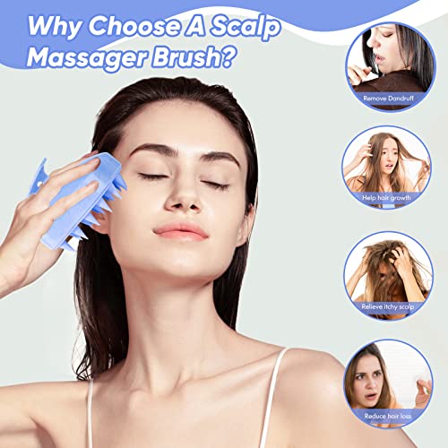 Scalp-Massager-Shampoo-Brush-Hair-Scalp-Scrubber-Head-Massager-with-Soft-Silicone-Bristles-for-Women-Men-Kids-Pets-Shower-and-Hair-GrowthBlue-Includes-5-Pcs-Hair-Ties