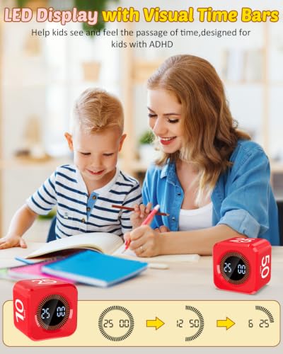 Image of Digital Pomodoro Timer Cube 5 /10 /25 /50min Preset, Silent & Sound Alarm | Visual Productivity Flip Timer for Kids Classroom Desk, Custom Countdown, Gravity Sensor, for ADHD Study Work Game Kitchen
