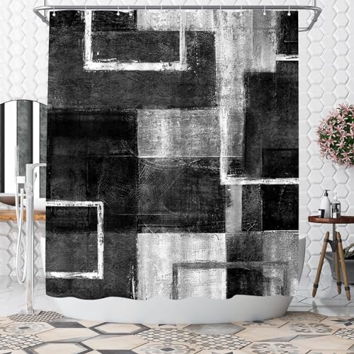 WELMECO Abstract Black Shower Curtain Geometric Shower Curtain Bathroom Decor
