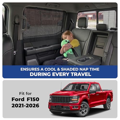 Image of EcoNour Car Window Screen for Ford F-150 (2021-2026) 2 Pack | Breathable Mesh Camping Window Covers | 100% Protection from Bugs, Mosquito & UV | Baby Safe Privacy Blackout Net | Car Accessories