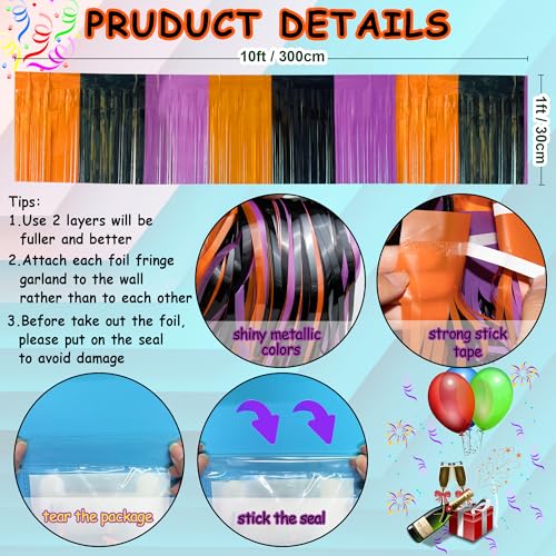 Image of 4 Packs 39 Feet Halloween Parade Floats for Trailer Car, Foil Fringe Garland Tinsel Streamers Banner Table Skirts for Halloween Dia De Los Muertos Homecoming BBirthday (Black Orange Purple)
