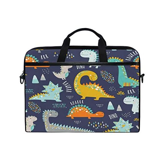 ALAZA Cute Funny Kids Dinosaurs Pattern 15 inch Laptop Case Shoulder Bag Crossbody Briefcase for Women Men Girls Boys with Shoulder Strap Handle, Back to School Gifts