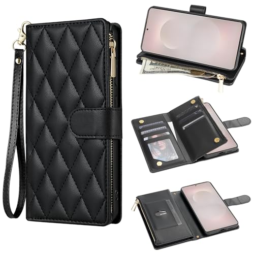Housse Samsung S26 Edge pliable en cuir noir pour ranger vos cartes en voyage