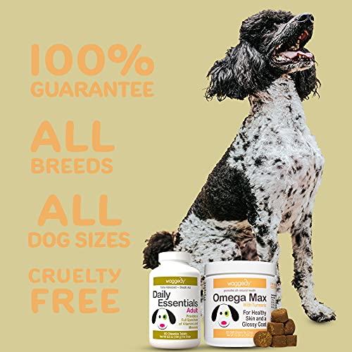 Waggedy Daily Essentials Adult Dog Multivitamins + Omega Max Turmeric Glucosamine Soft Chews Dog Joint Supplement, Healthy Hair Growth For Dogs W/ Full Vitamins & Minerals (1-2 Month Supply)120 Treats #TOP2