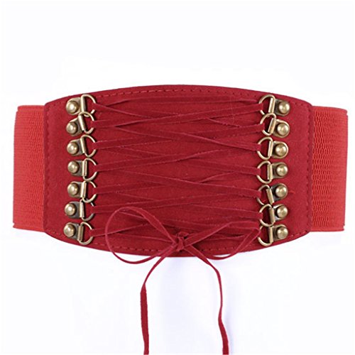 Ayliss - Cinturón elástico para mujer, banda ancha, atado en la cintura, 3 colores Rojo rosso talla única