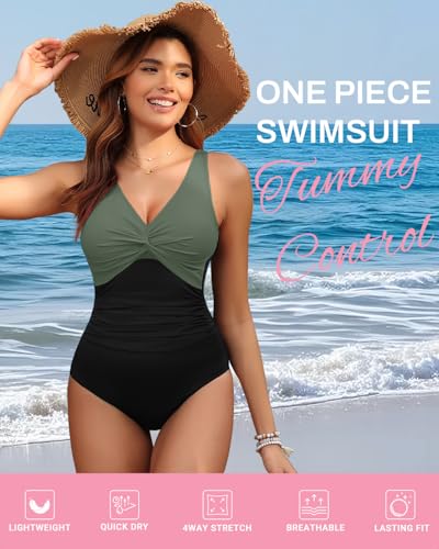 Image of Holipick Women Tummy Control One Piece Swimsuit - Push Up Bathing Suit Full Coverage Slimming Swimwear