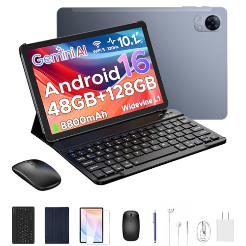 Image of P10 Pro Android 16 Tablet, 10 Inch Tablets with Gemini AI, 120Hz, 48GB RAM+128GB ROM /2TB, Octa-Core T7250, 8800mAh, 13MP+5MP, 3.5mm Jack, Face ID, GPS, 5G WiFi, Tablet with Keyboard Pen,Gray