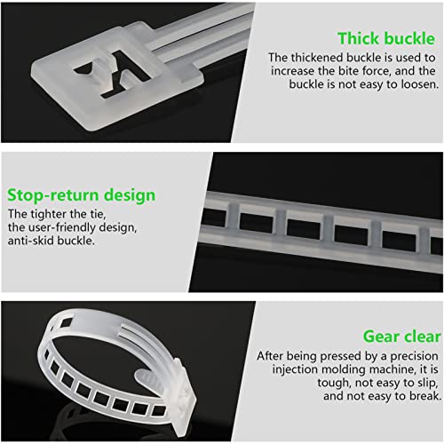Saisn 100 Pack Flexible Trapezoidal Cable Ties Reusable Zip Ties Adjustable Zip Straps Heavy Duty Nylon Releasable Wire Ties (5.5 Inch, White) #TOP2