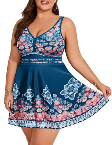 Hanna Nikole 2024 Plus Size Retro Swimsuit for Women Cute Tummy Control Bathing Suit Swimwear Orange Flowers 3X