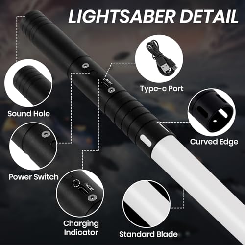 Lightsabers, Pro Dueling Light Sabers with 20 RGB Color and 4 Mode, USB Rechargeable Lightsabers with Connectors, Metal Hilt for Smooth Swinging, Suitable for Holiday Party Costume Games, 2 Packs by ZHUO HAO - Used condition - Image 9