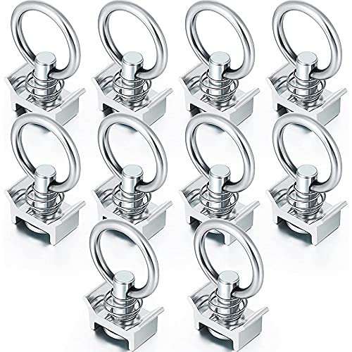 Lizusidtsy 10Pcs Single Stud Fitting L Track 4,000LB Capacity with Stainless Steel Round Ring Aluminum Keeper