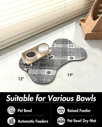 PADOOR-Absorbent-Pet-Food-Mat-Bone-Shaped-Dog-Bowl-Mat-Quick-Dry-No-Stains-Placemat-for-Sloppy-Drinkers-12×19-BlackWhite PADOOR Absorbent Pet Food Mat Bone Shaped Dog Bowl Mat Quick Dry No Stains Placemat for Sloppy Drinkers 12×19 BlackWhite