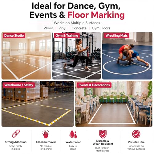 Image of Pangda 2 Rolls Dance Floor Vinyl Tape White 36 yd x 2 in Durable Tape Splicing Strong Adhesion No Residue for Gym Dance Room Restaurants Kitchen Floor Safety Marking