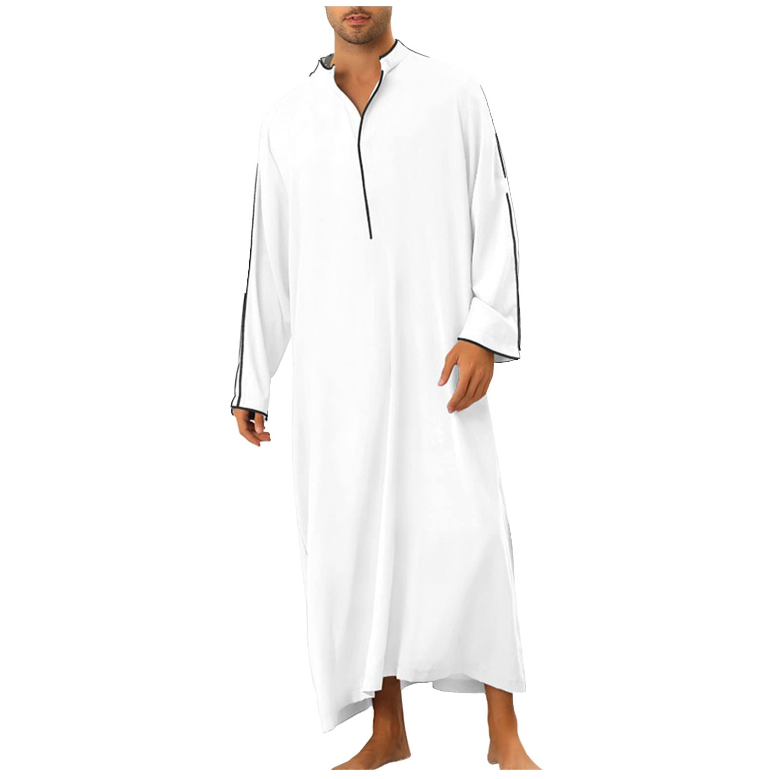 DIYIOUZHOU Arab Men Thobe Long Sleeve Muslim Middle East Saudi Kaftan Kandoura Islamic Dubai Ethnic Clothing Robe