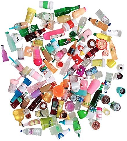Anrher 100pcs Miniature Drinks Decoration Mixed Wine Coffee Resin Sets for Childrens Doll House Pretend Kitchen Play Cooking Game DIY Party Afternoon Tea¡­
