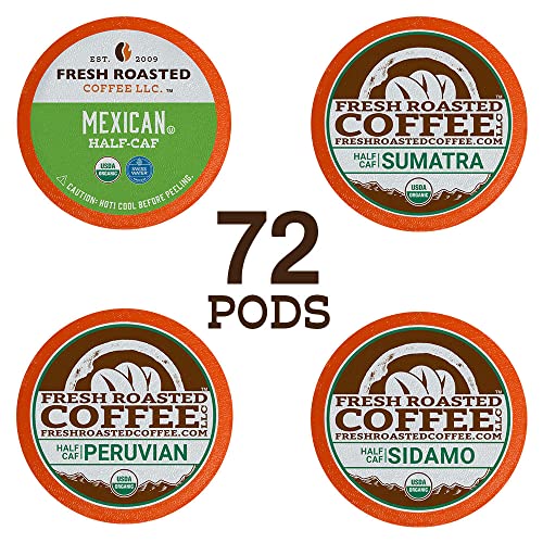 Fresh Roasted Coffee, Organic Half-Caf Variety Pack, K-Cup Compatible, 72 Pods #TOP1