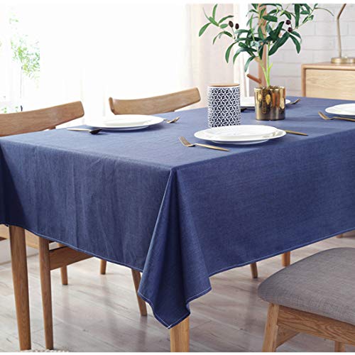 Bringsine Solid Cotton Linen Tablecloth Stain Resistant/Spill-Proof/Waterproof Lace Table Cloth Cover for Kitchen Dinning Tabletop Decor(Rectangle/Oblong, 53" x 87",NavyBlue)