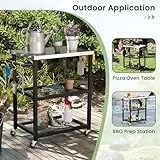 TANGZON Outdoor Grill Dining Cart, Movable Pizza Oven Trolley with 4 Universal Casters, Stainless Steel Top, Side Handle & Rack, Metal BBQ Cart Food Prep Station (3 tier, 72 x 41 x 80 cm) - Image 7