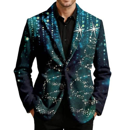 Men's Christmas Party Blazer Corduroy Ugly Fashion Tuxedo Jackets Christmas Novelty Notched Lapel Jacket with Pockets Dark Green Medium