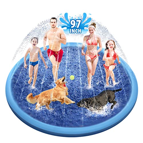 Raxurt Splash Sprinkler Pad for Dogs Kids, 97 Inch Anti-Slip Thickened Dog Pool Durable Upgrade Bath Pool Pet Summer Outdoor Water Toys, Blue