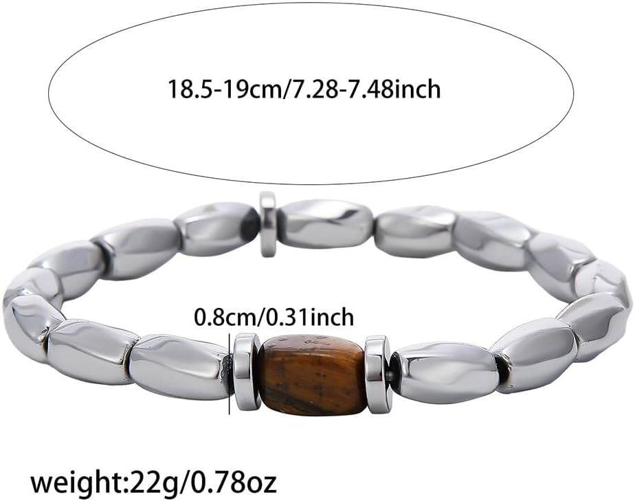 Men's Retro Bracelet, Irregular Shaped Silver Stainless Steel Chain with Black Onyx Bead, Stretch Elastic Adjustable - Image 5