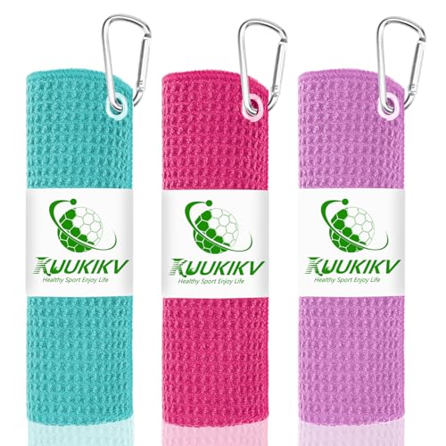 KUUKIKV 3 Pack Golf Towels, 16" x 16" Premium Microfiber