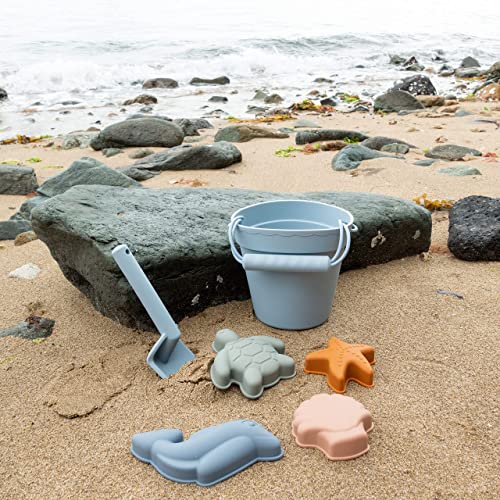 BLUE GINKGO Modern Baby Sand Toys | Travel Friendly | Silicone Bucket, Shovel, 4 Molds, Beach Bag for Toddlers, Kids - Blue by BLUE GINKGO - Used condition - Image 9