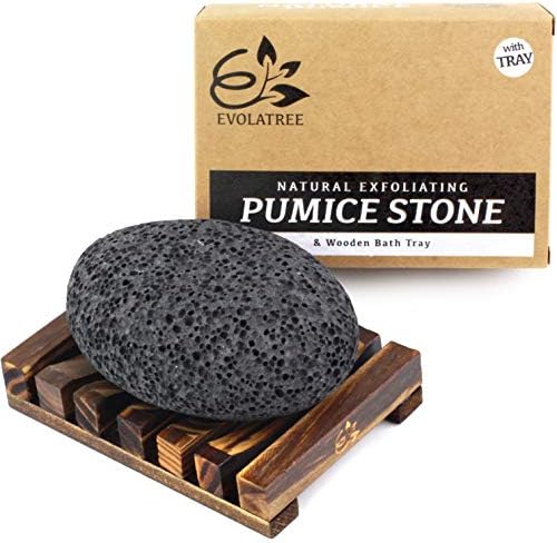 Evolatree Pumice Stone for Feet - Lava Foot Scrub, Cleaning & Exfoliating Dead Skin, Corn & Callus Remover for Hands Heels - Shower Bath Foot Scrubber & Scraper Pedicure Care w/ Bonus Wooden Soap Tray