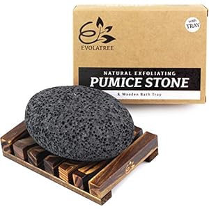 Evolatree Pumice Stone for Feet – Lava Foot Scrub, Cleaning & Exfoliating Dead Skin, Corn & Callus Remover for Hands Heels – Shower Bath Foot Scrubber & Scraper Pedicure Care w/Bonus Wooden Soap Tray