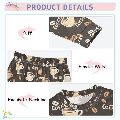 ALAZA Coffee Bean Love Pajamas Long Sleeve Sleepwear 2-Piece Pajama Set4