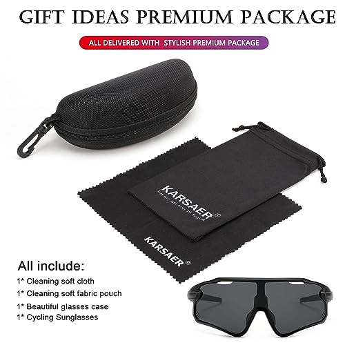 Karsaer Sports Cycling Sunglasses B5116, Black Black Frame & Grey Lens - Image 6